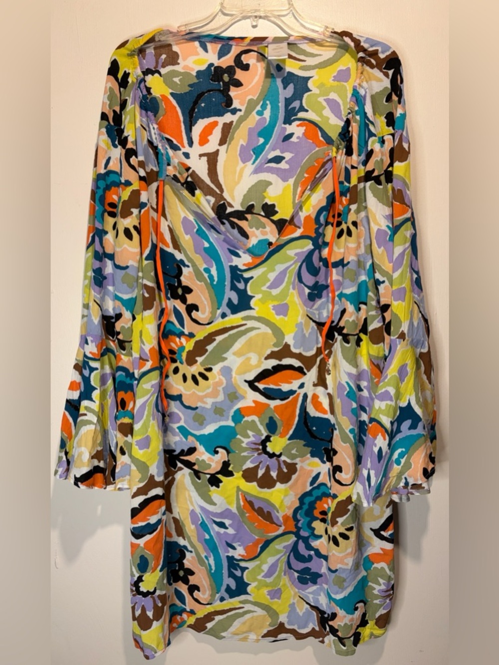 Anne Cole NWT Colorful Sheer Bell Sleeve Floral Swim Coverup Tunic Top SZ 18-20